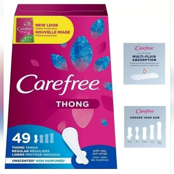 Carefree Thong Pantiliners Regular Liners Unscented Women 49 Pads Pack of 1 NEW - Picture 1 of 3